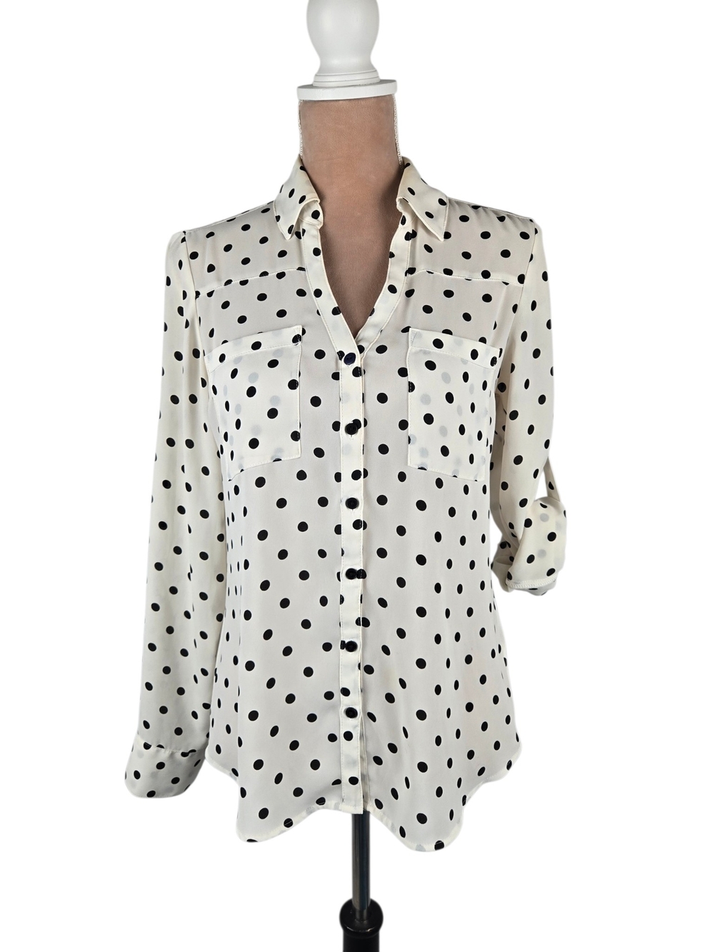 Express Portofino Shirt Polka Dot Print Blouse Ivory Black Size Small